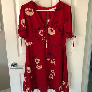 Red Floral Dress with Ribbons (M)